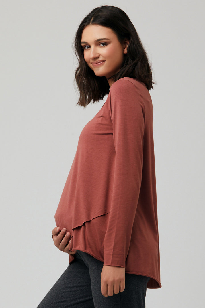 Raw Edge Maternity Nursing Top in Terracotta