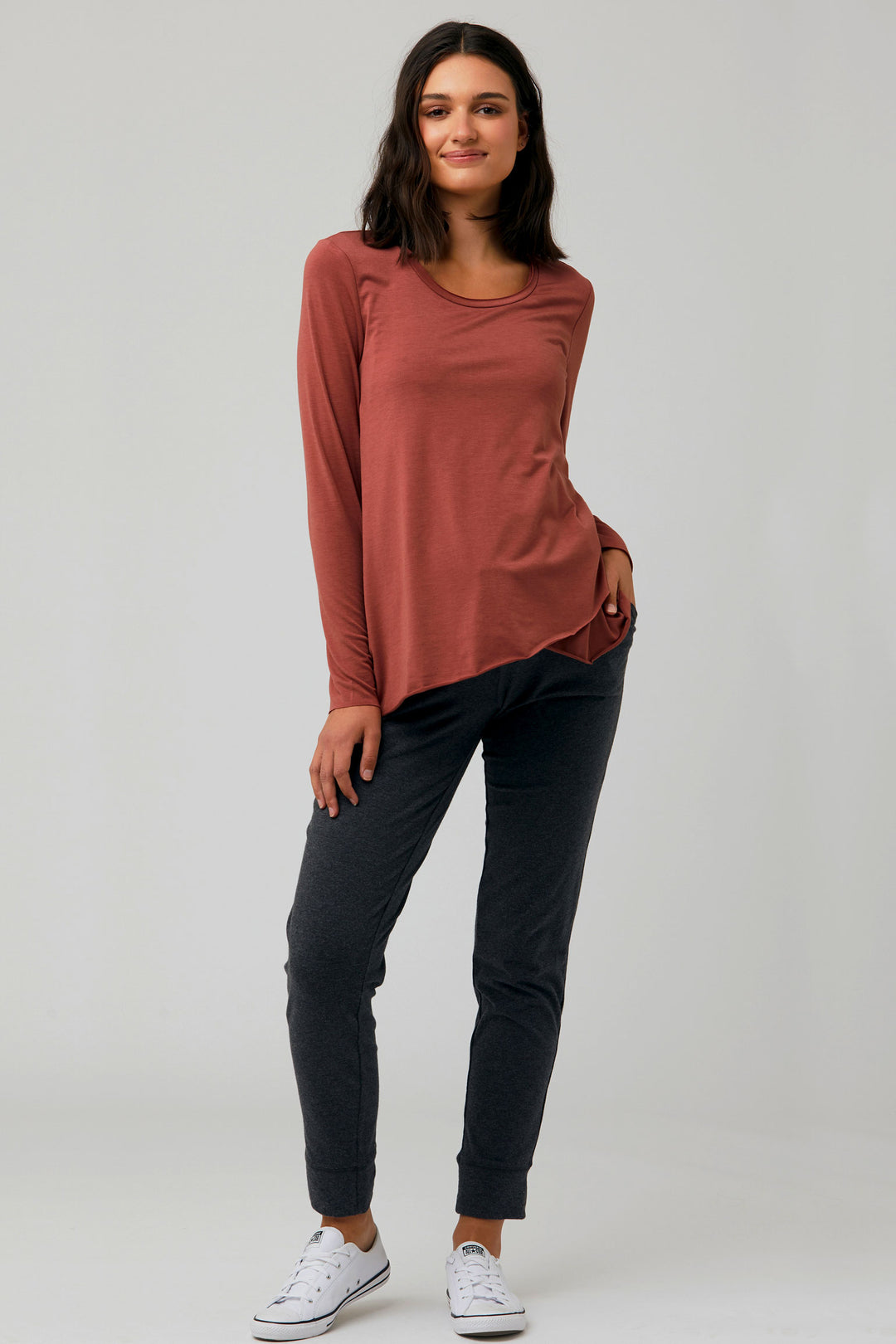 Raw Edge Maternity Nursing Top in Terracotta