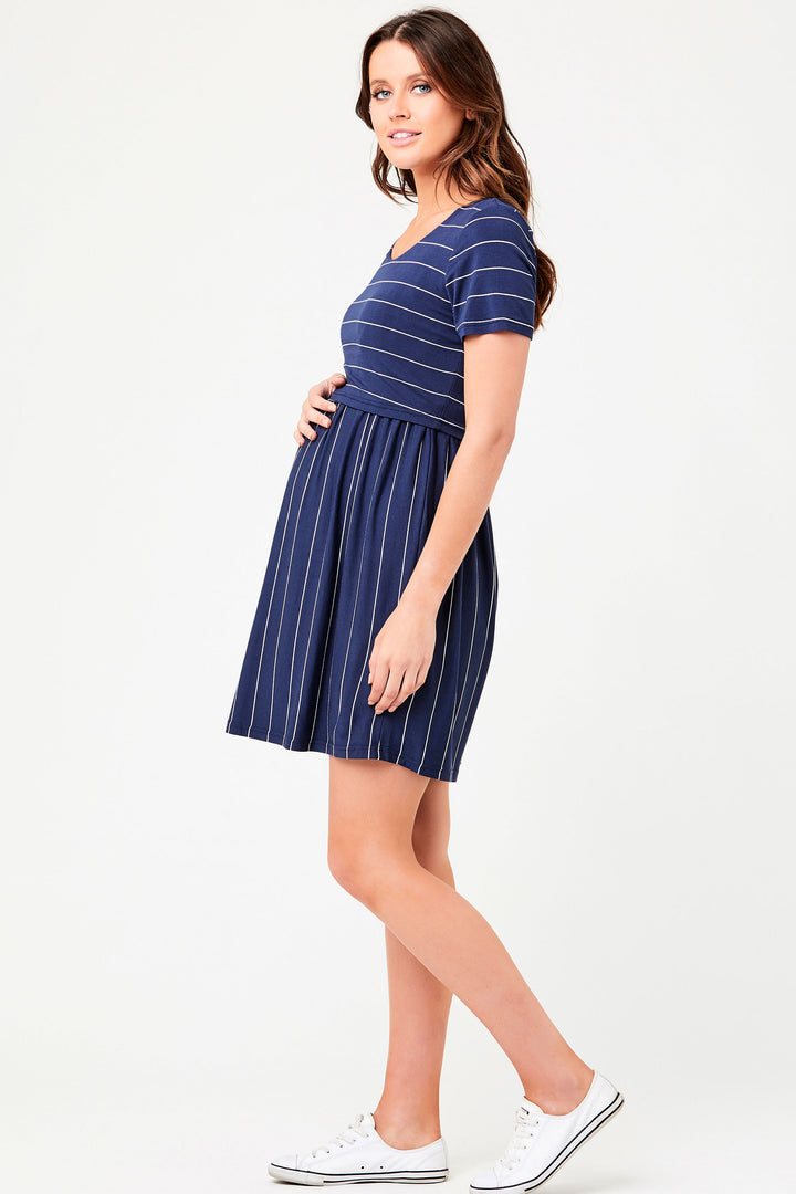 Cirilla Crop Top Maternity Nursing Dress Navy Ripe - Seven Women Maternity