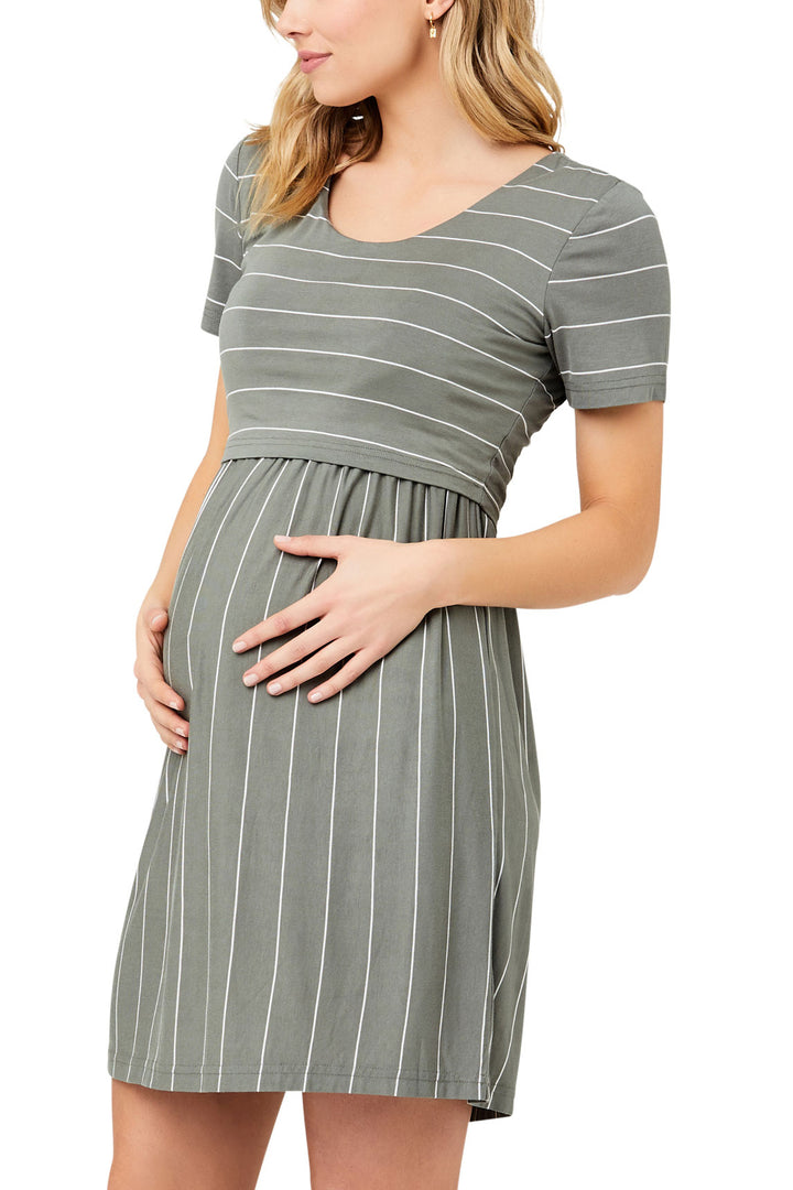 Cirilla Crop Top Maternity Nursing Dress OLive Ripe