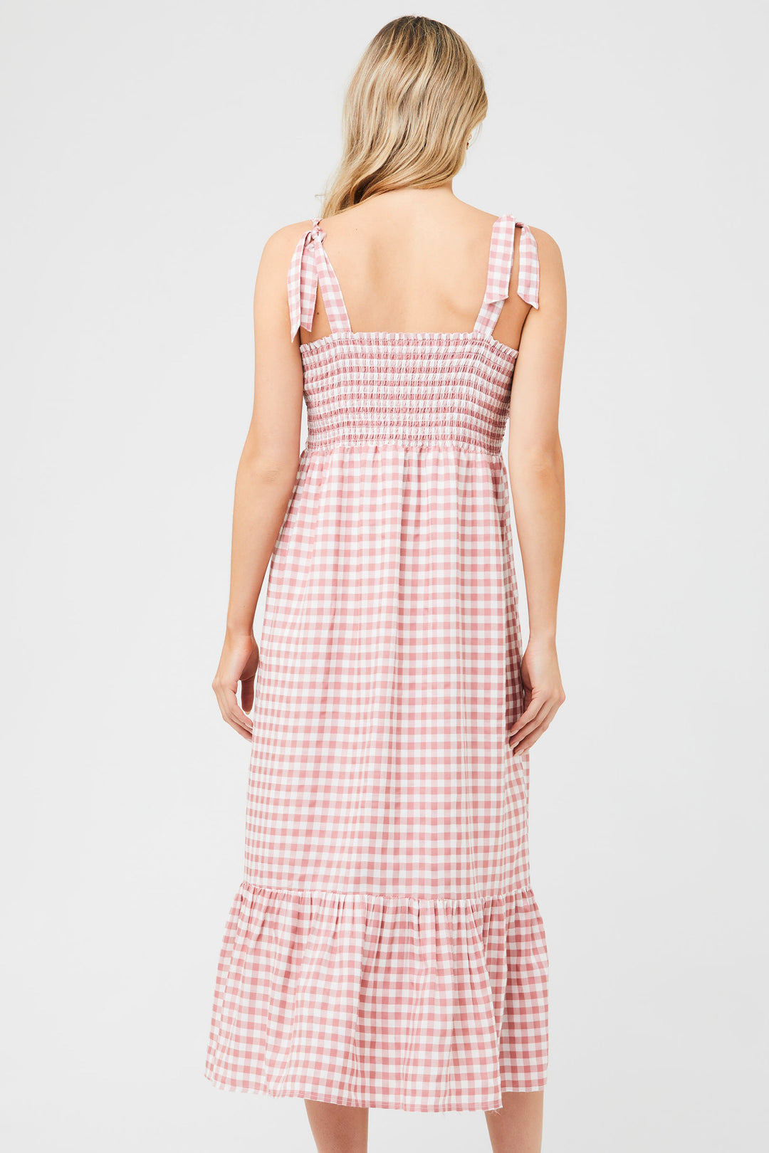 Gingham Maternity Nursing Dress Dusty Pink / White