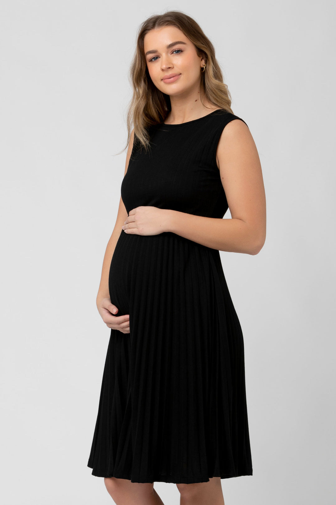 Sophia Pleated Maternity Dress in Caviar