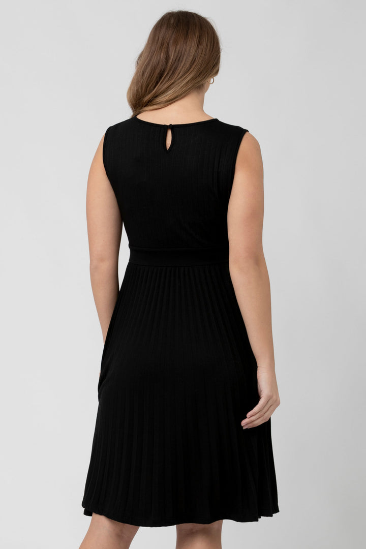 Sophia Pleated Maternity Dress in Caviar