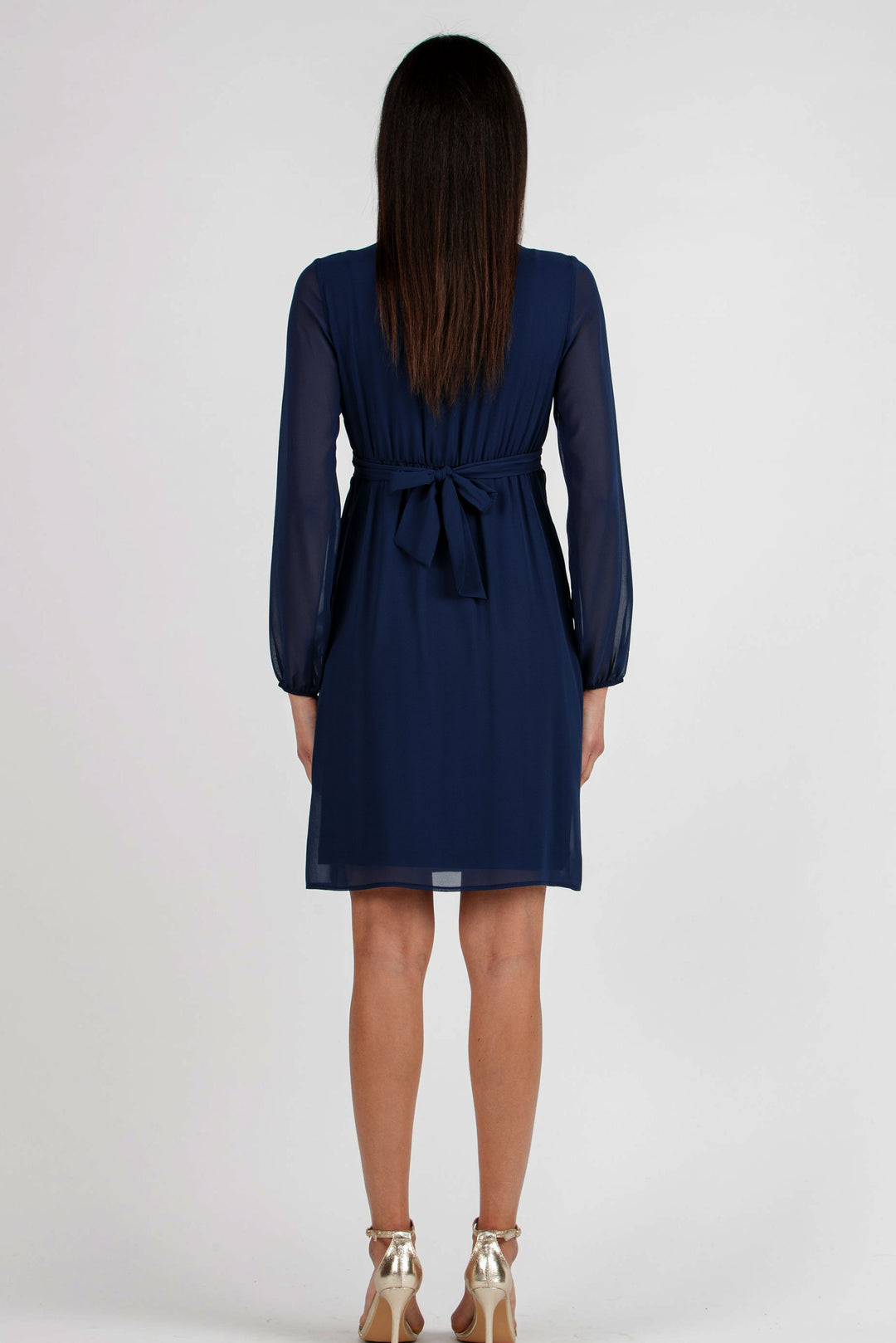 SARA Maternity & Nursing Dress in Navy Chiffon