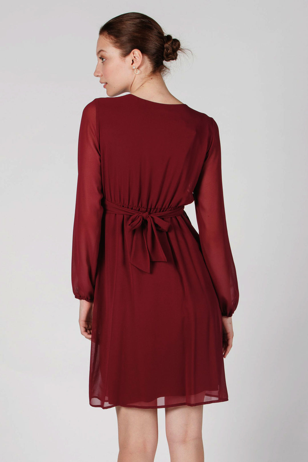 SARA Maternity & Nursing Dress in Claret Chiffon