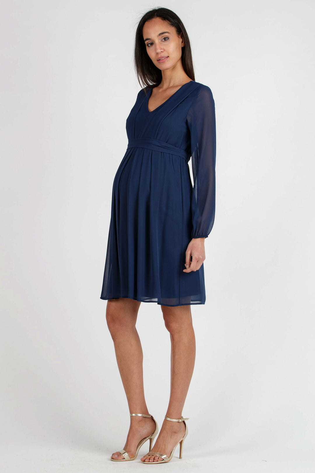 SARA Maternity & Nursing Dress in Navy Chiffon