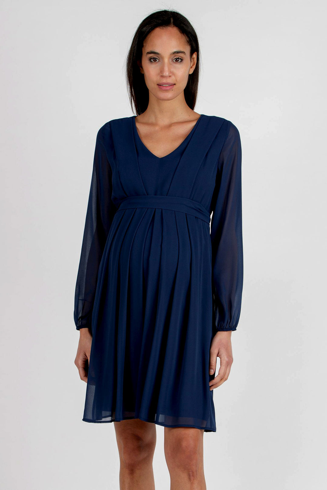 SARA Maternity & Nursing Dress in Navy Chiffon