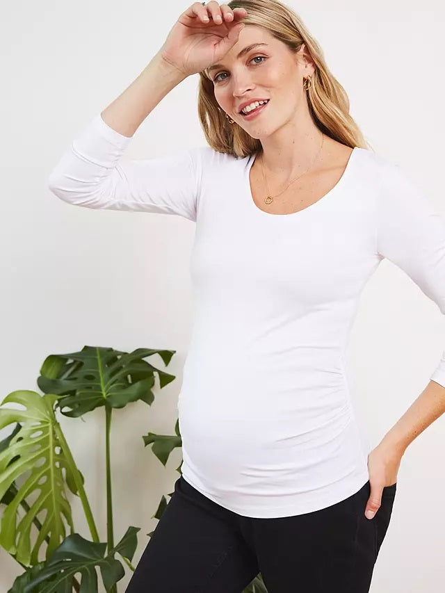 Ruched Scoop Long Sleeve Maternity Top - Seven Women Maternity