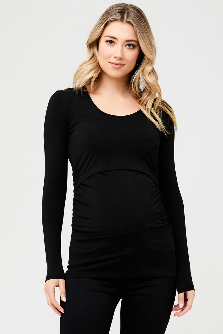 Kate Organic Cotton Maternity Nursing Top in Black Ripe