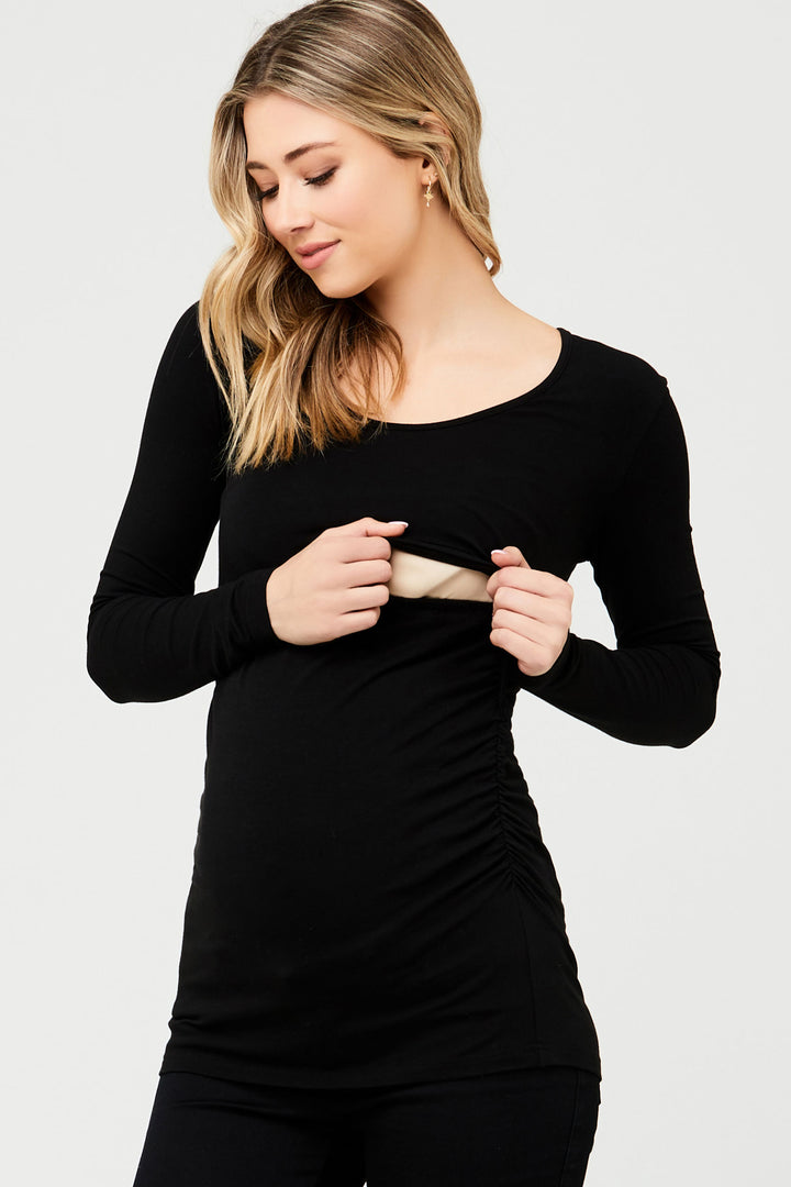 Kate Organic Cotton Maternity Nursing Top in Black Ripe