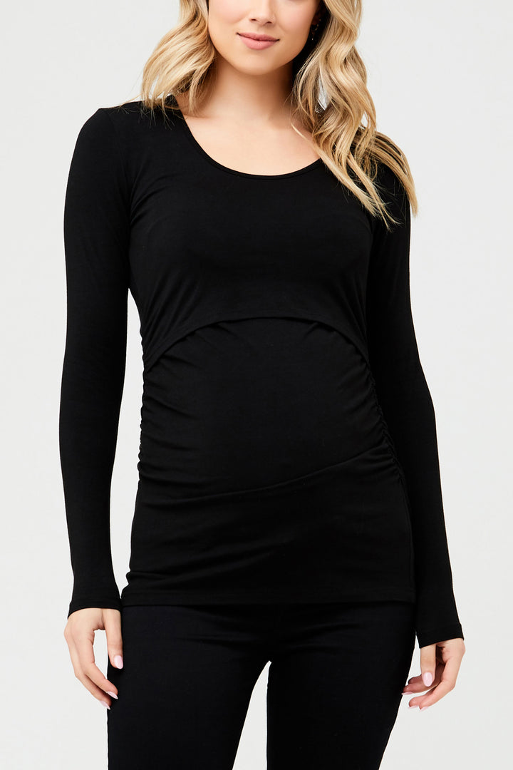 Kate Organic Cotton Maternity Nursing Top in Black Ripe