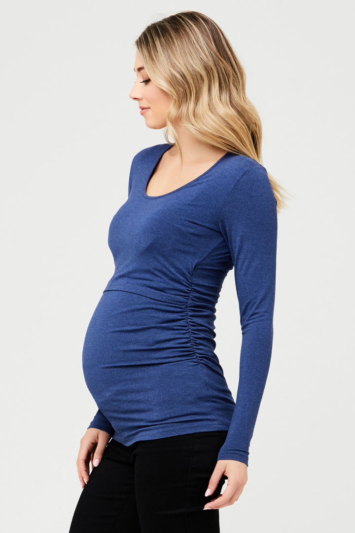 Kate Organic Cotton Maternity Nursing Top in Denim Marle Ripe