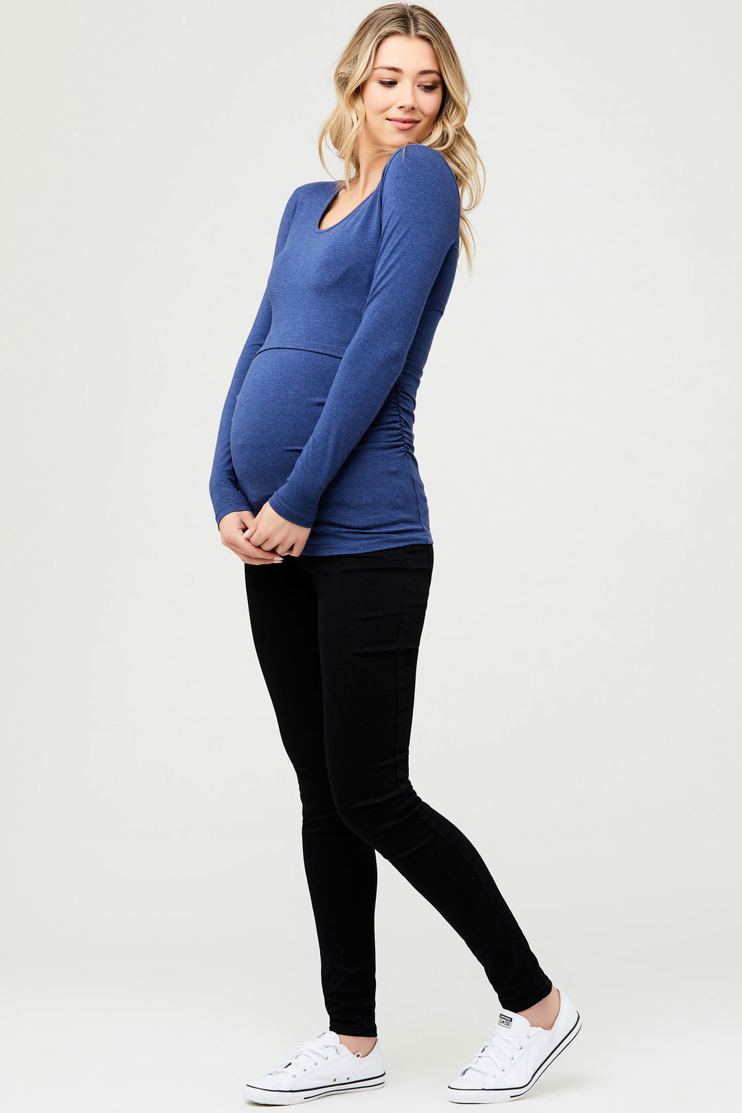 Kate Organic Cotton Maternity Nursing Top in Denim Marle Ripe