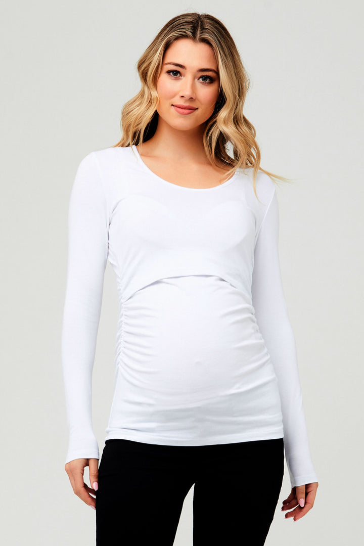 Kate Organic Cotton Maternity Nursing Top in White Ripe