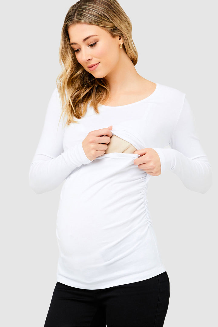 Kate Organic Cotton Maternity Nursing Top in White Ripe