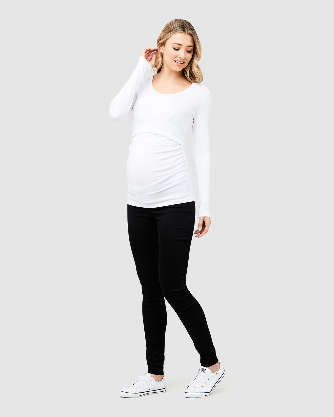 Kate Organic Cotton Maternity Nursing Top in White Ripe