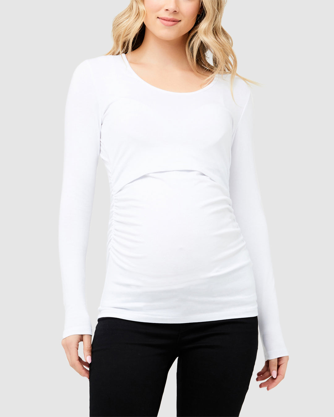 Kate Organic Cotton Maternity Nursing Top in White Ripe