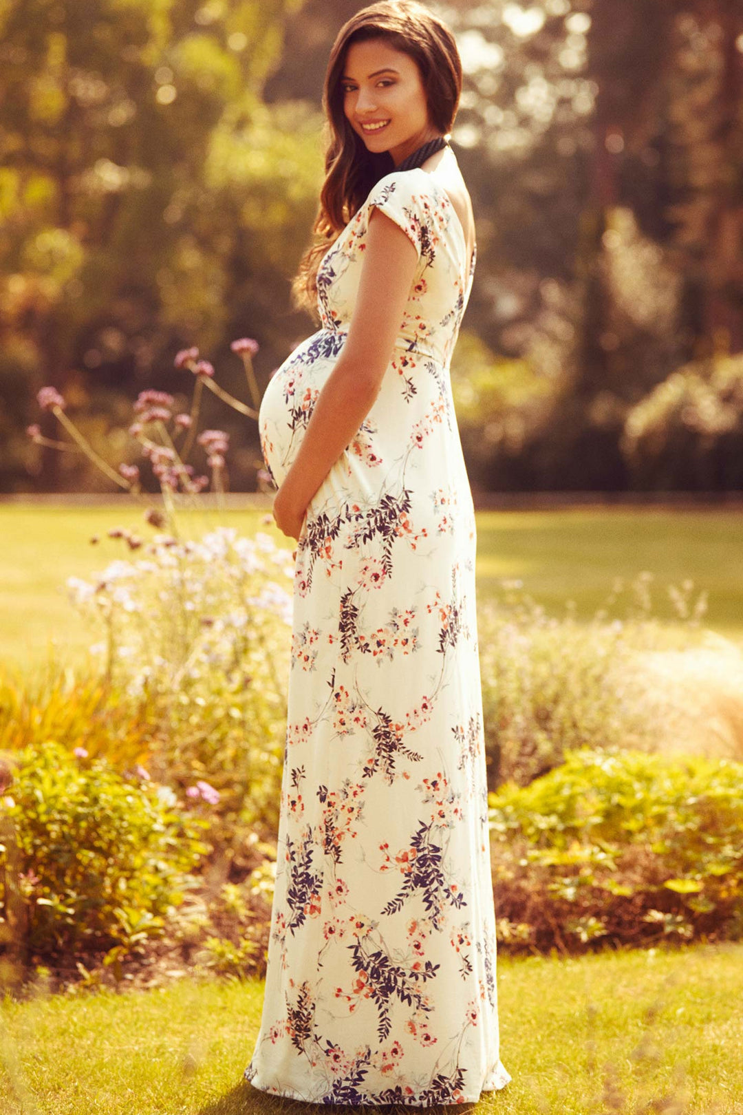 Tiffany Rose Alana Maxi Maternity and Nursing Dress in Japanese Garden - Seven Women Maternity