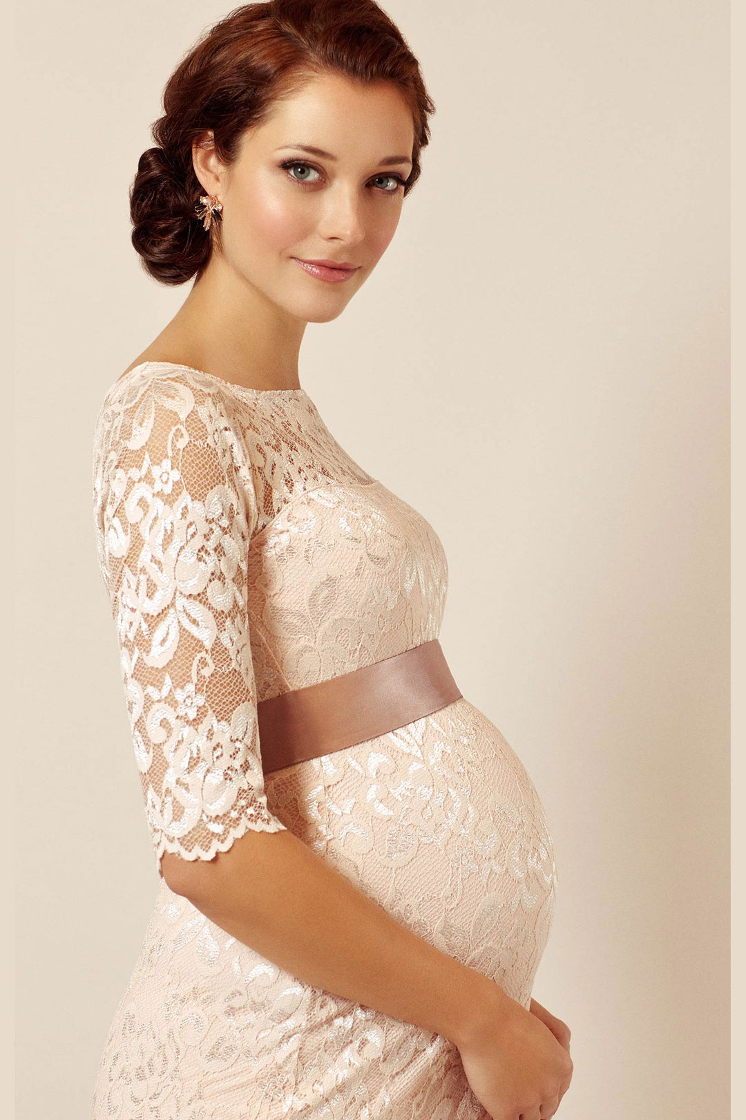 Tiffany Rose Amelia Maternity Stretch Lace Dress in Pearl Blush - Seven Women Maternity
