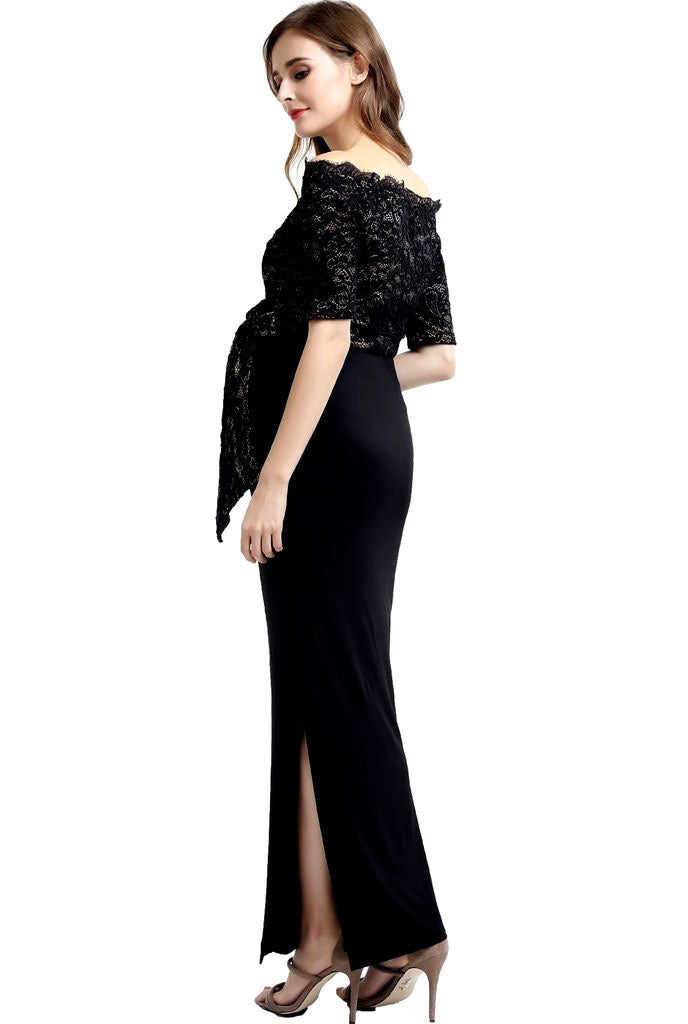 Bridget Lace Off Shoulder Maxi Maternity Dress - Seven Women Maternity