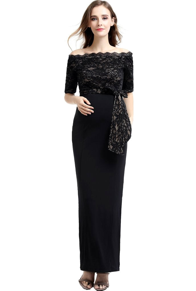 Bridget Lace Off Shoulder Maxi Maternity Dress - Seven Women Maternity