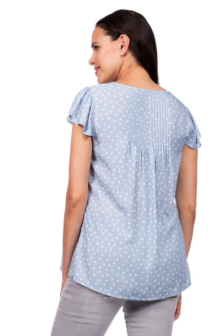 Seraphine Claudia Blue Dot Flutter Sleeve Maternity & Nursing Blouse - Seven Women Maternity