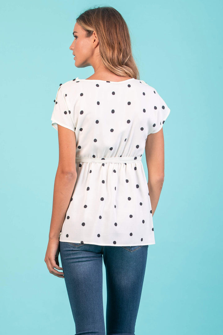 The Frieda Dotted Nursing Shirt with Tie - Seven Women Maternity