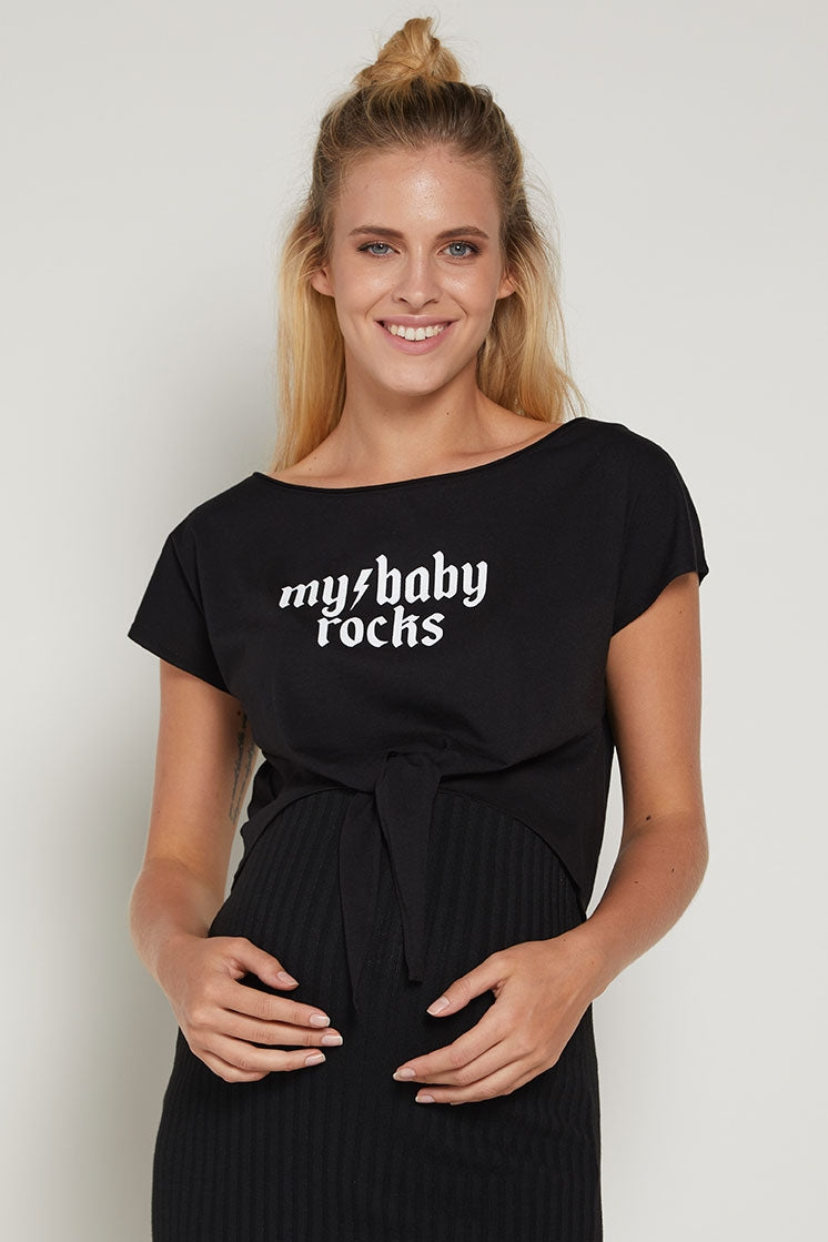 "My Baby Rocks" Crop Maternity Top - Seven Women Maternity