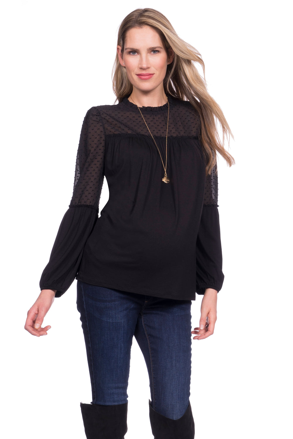 Seraphine Jessamine Semi Sheer Black Maternity Blouse - Seven Women Maternity