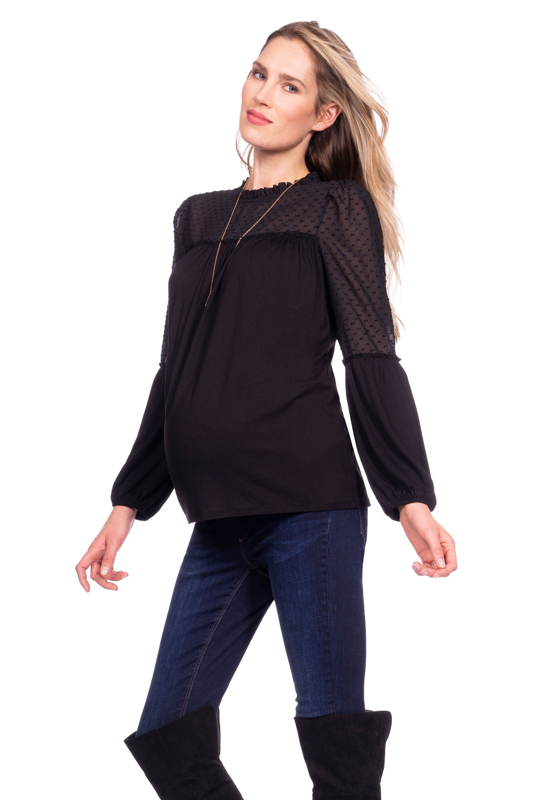 Seraphine Jessamine Semi Sheer Black Maternity Blouse - Seven Women Maternity