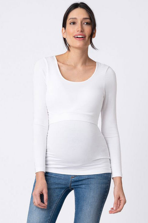 Laina White Bamboo Long Sleeve Maternity & Nursing Tee Seraphine