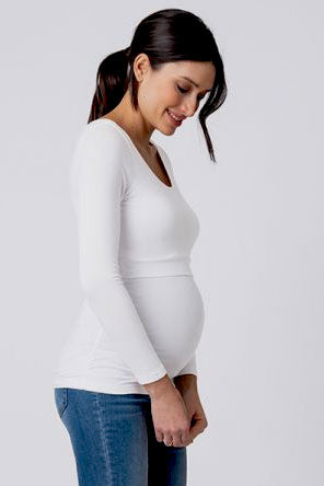 Laina White Bamboo Long Sleeve Maternity & Nursing Tee Seraphine