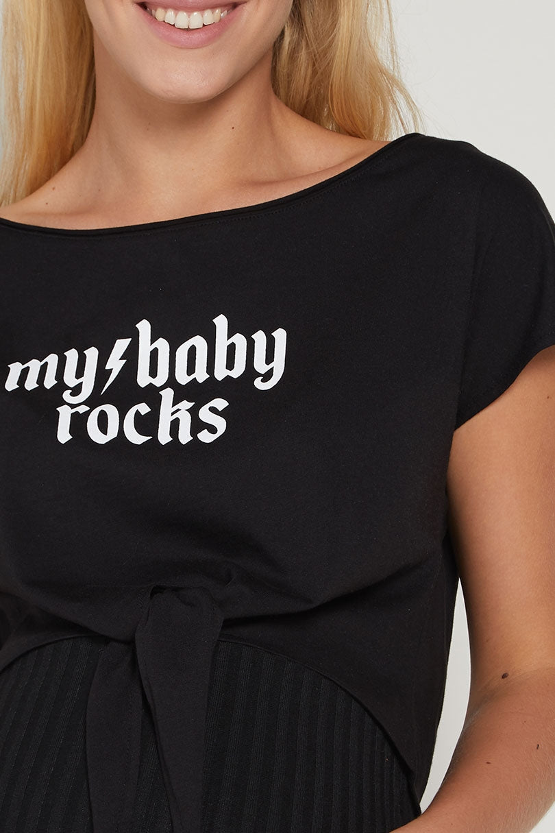 "My Baby Rocks" Crop Maternity Top - Seven Women Maternity