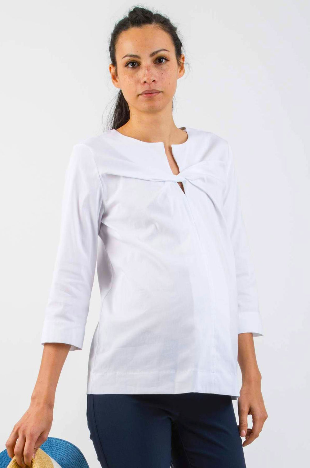 Thea Maternity Poplin Shirt in White - Seven Women Maternity