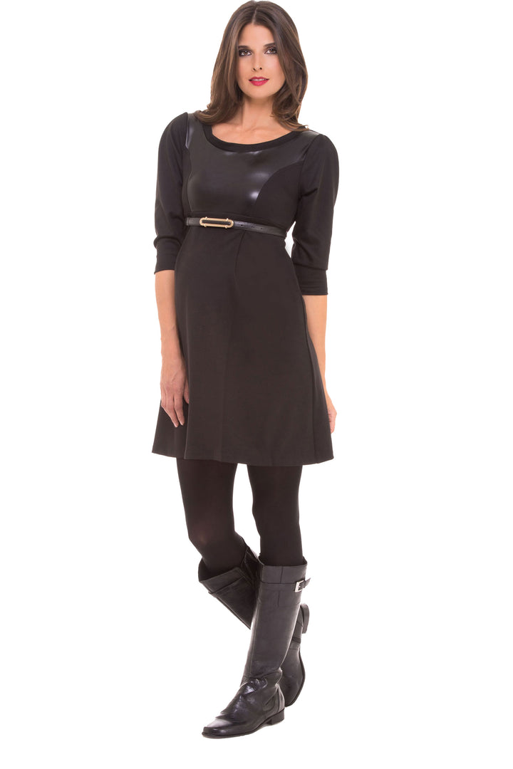 Vegan Leather Scoop Neck Maternity Dress - Seven Women Maternity